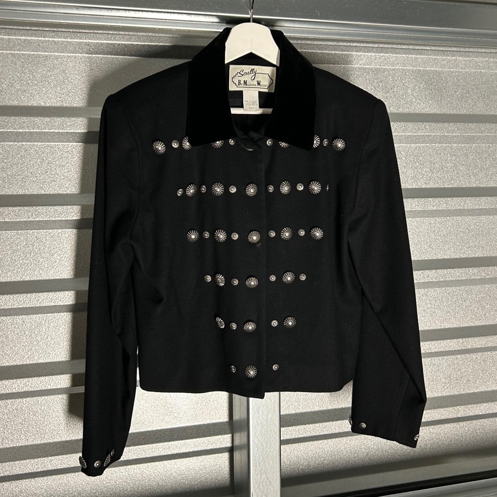 VINTAGE Scully Jacket Womens Medium Black Concho Velvet Western Cropped Boho
